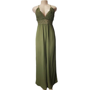 Blashe women's olive green halter lace jumpsuit size M